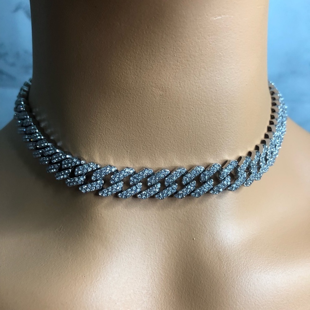 16in silver cuban choker, men cuban cuban choker - Picture 2 of 5